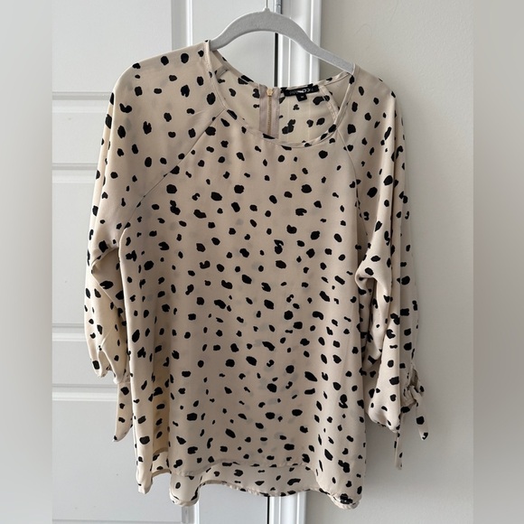 Papermoon Tops - Polka Dot Top Cream Black 3/4 Sleeves Women's Tie Wrist M Interview Outfit